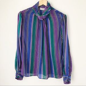 Vintage Striped Multi Color Long Sleeve Blouse
